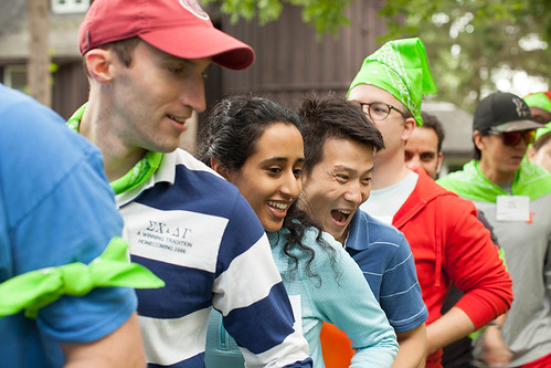 Johnson MBA students engaged in teambuilding during the Johnson Outdoor Experience (JOE).